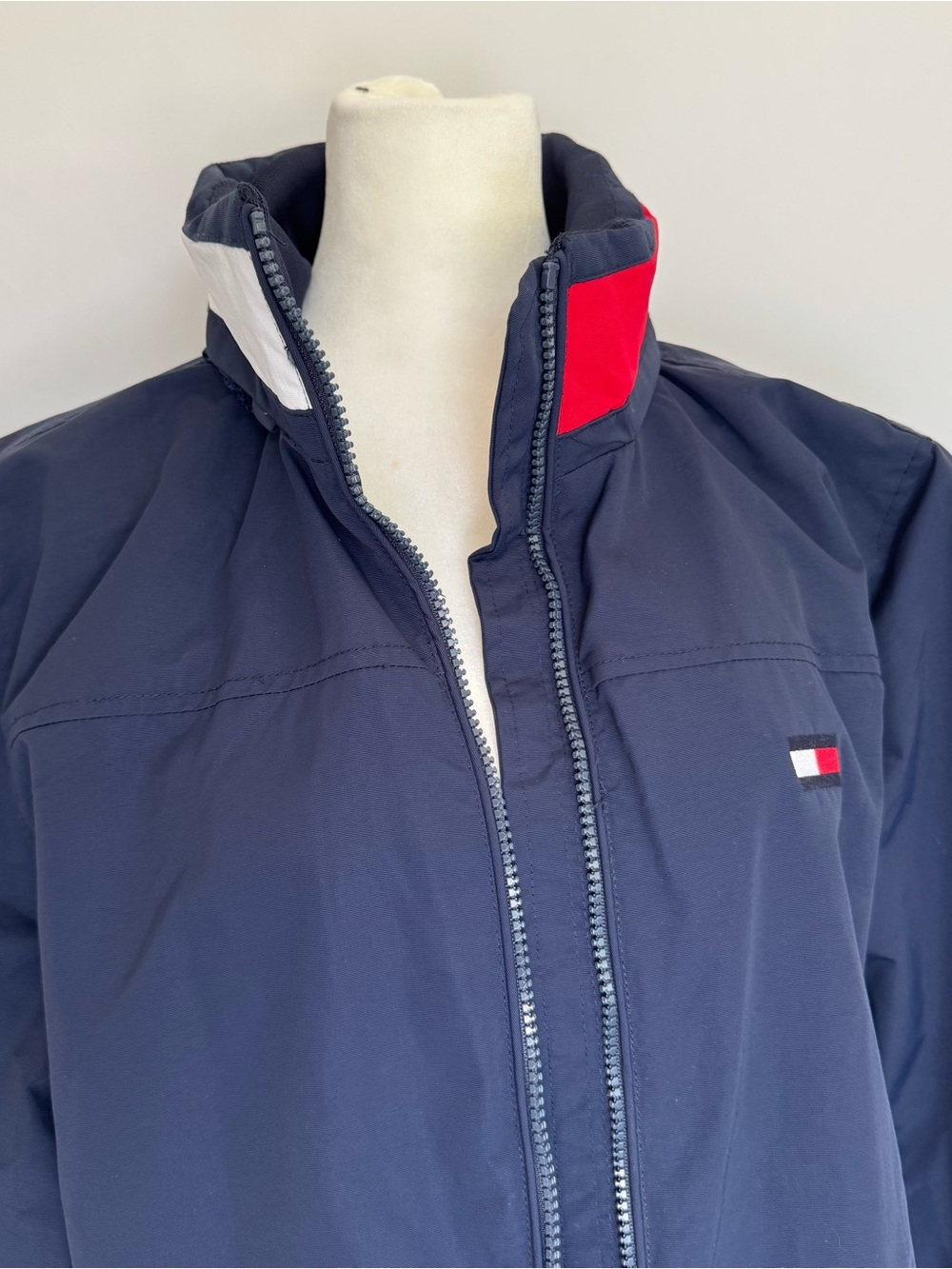 Tommy Hilfiger Navy Windbreaker with Red & White Collar Panels